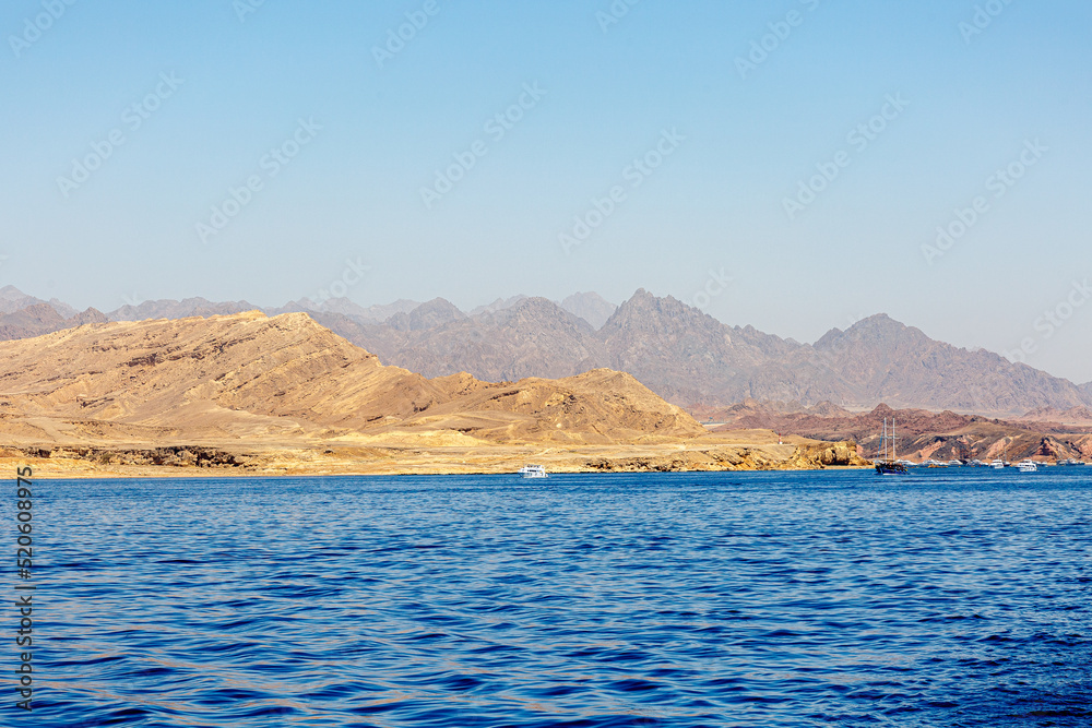 View to the shore near Sharm el Sheikh from the Red sea