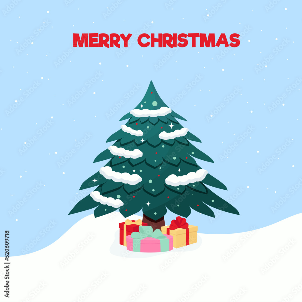 Christmas tree with gifts. Merry Christmas. Vector illustration.