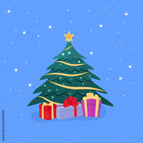 Christmas tree with gifts. Vector illustration.