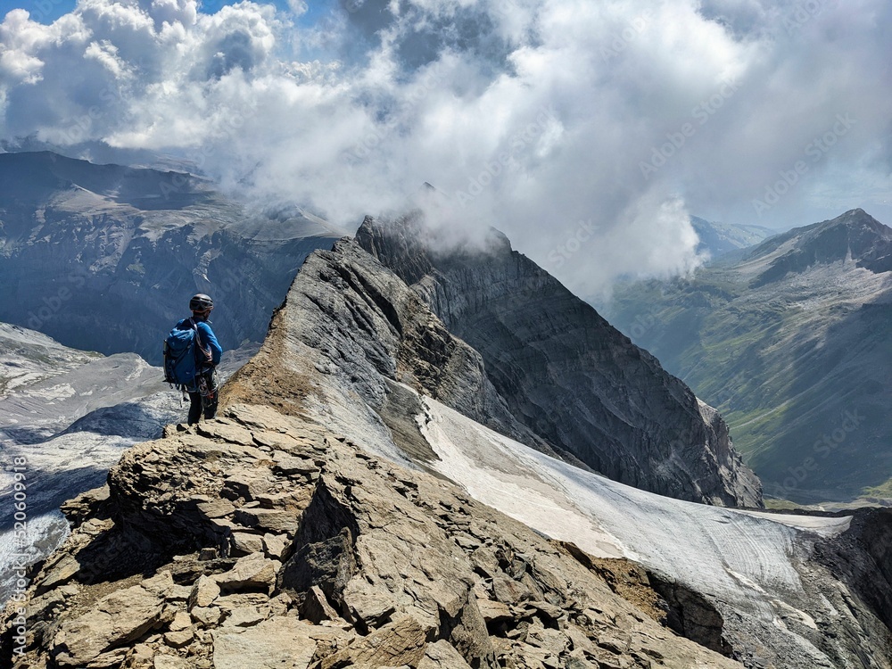 summit ridge towards the Bifertenstock Piz Durschin in the Swiss mountains. High tour in the canton of Glarus above the Limmernsee. High quality photo