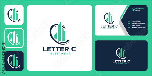 letter c logo design with investment and business card