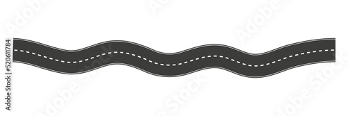Curve asphalt road path. Highway winding route track. Vector isolated on white.