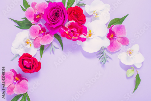 pattern of summer flowers on color paper background © Maya Kruchancova