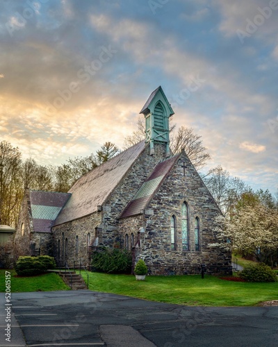 Vertical shot of the Piety Corner Historic District Church photo