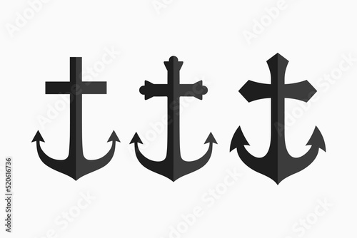 Anchor with Cross Icon. Cross with Anchor Vector Icon