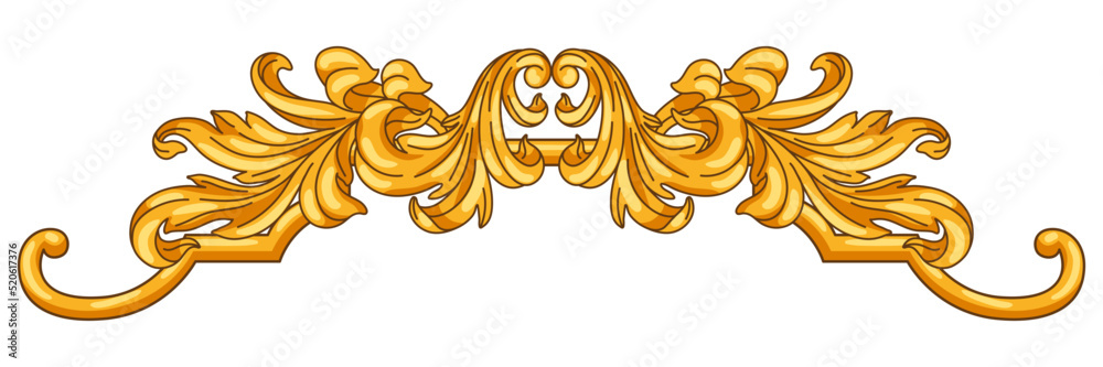 Decorative floral element in baroque style. Golden curling plant. - obrazy, fototapety, plakaty 
