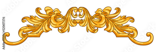 Decorative floral element in baroque style. Golden curling plant.