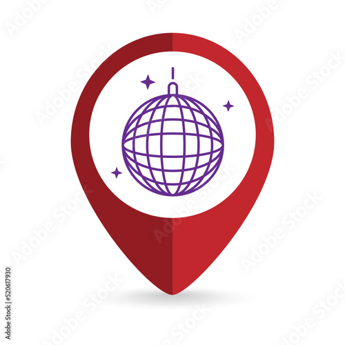 Map pointer with dico ball Vector illustration. photo