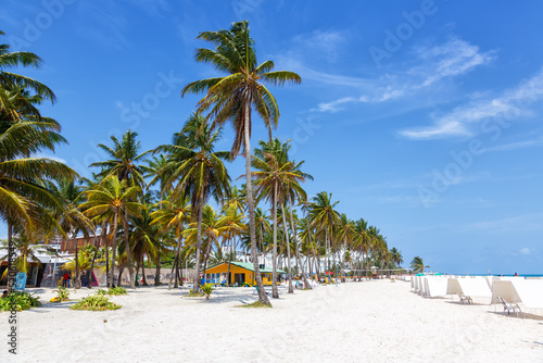 Playa Spratt Bight beach travel with palms vacation sea on island San Andres in Colombia © Markus Mainka