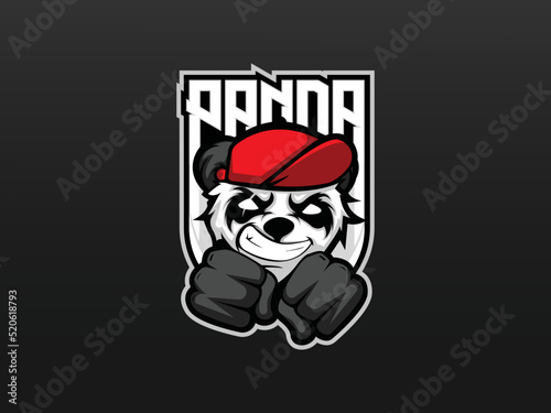 Gray and white, fists-out panda logo template for esports gaming website