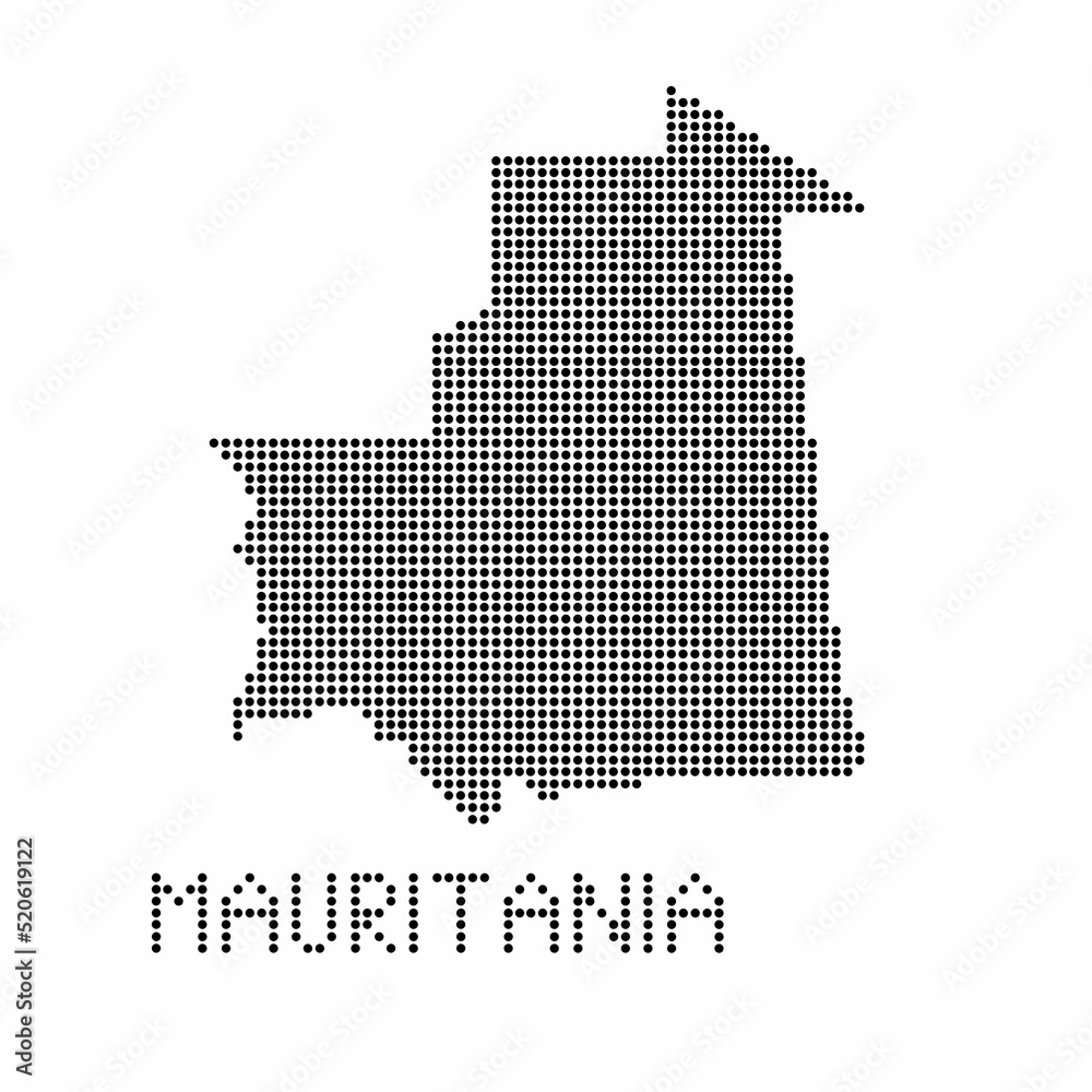 Mauritania map with grunge texture in dot style. Abstract vector illustration of a country map with halftone effect for infographic. 