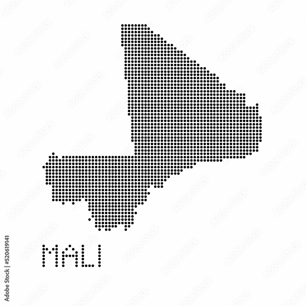 Mali map with grunge texture in dot style. Abstract vector illustration of a country map with halftone effect for infographic. 