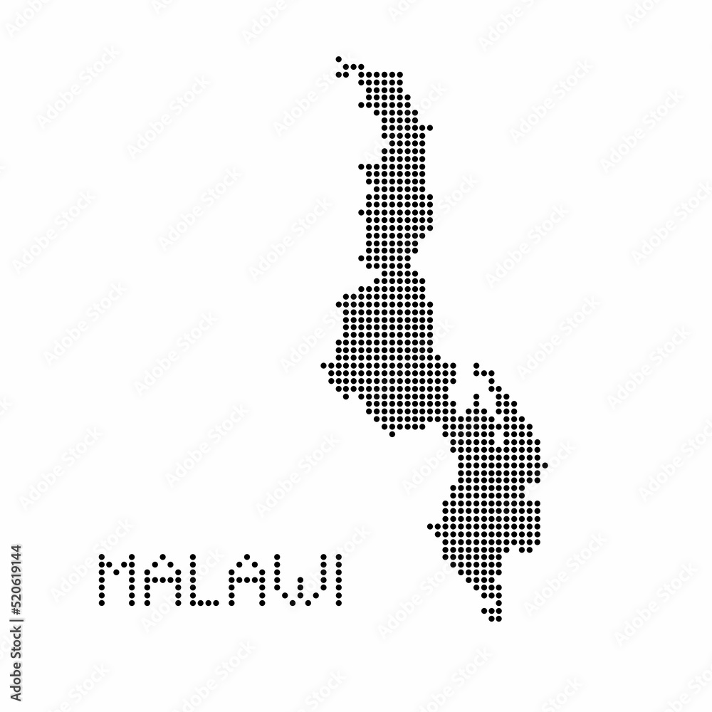 Malawi map with grunge texture in dot style. Abstract vector illustration of a country map with halftone effect for infographic. 