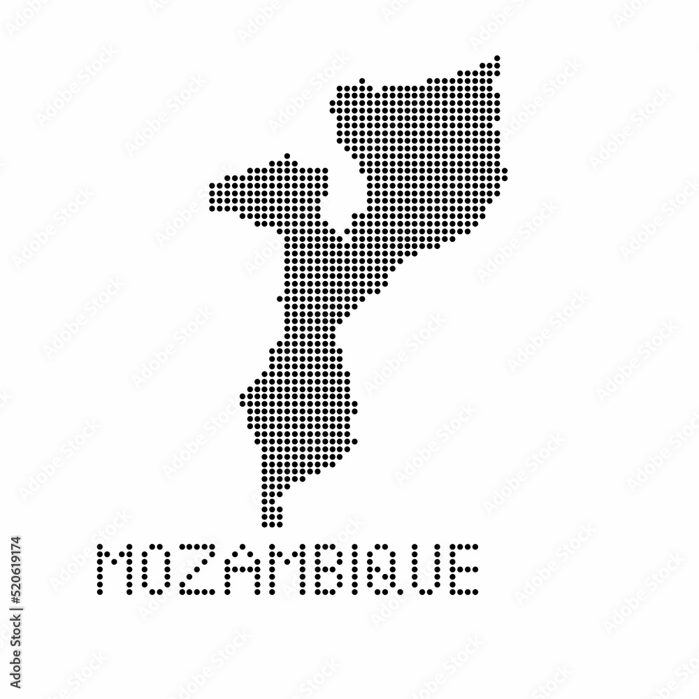 Mozambique map with grunge texture in dot style. Abstract vector illustration of a country map with halftone effect for infographic. 