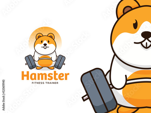 Heavy lifter hamster, a character, and a mascot logo for sport teams, companies, organizations