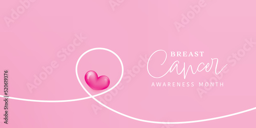 Breast cancer october awareness month pink ribbon with heart balloons background. Vector illustration background. photo