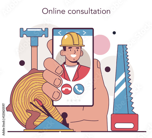 Carpenter online service or platform. Wooden furniture