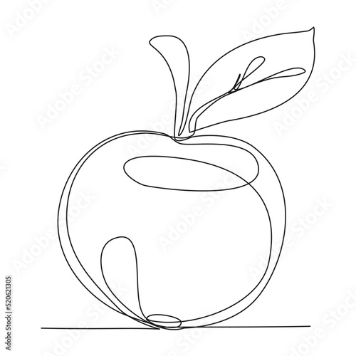 Apple with Leaf Continuous Line Drawing isolated minimalistic trendy style Vector Illustration Black on White