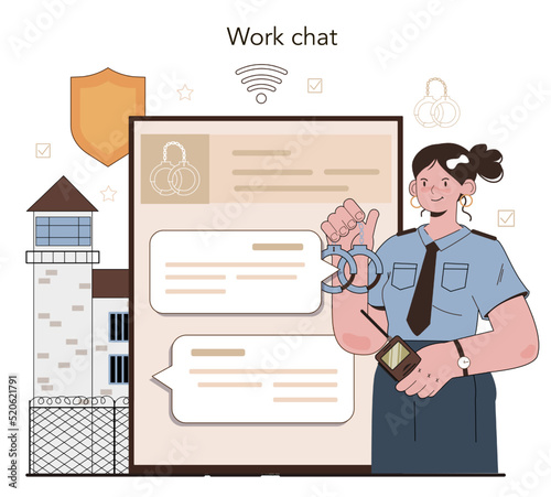 Prison guard web banner or landing page. Police officer convoying