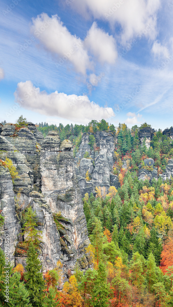 Picturesque autumn landscape in Saxon Switzerland National Park