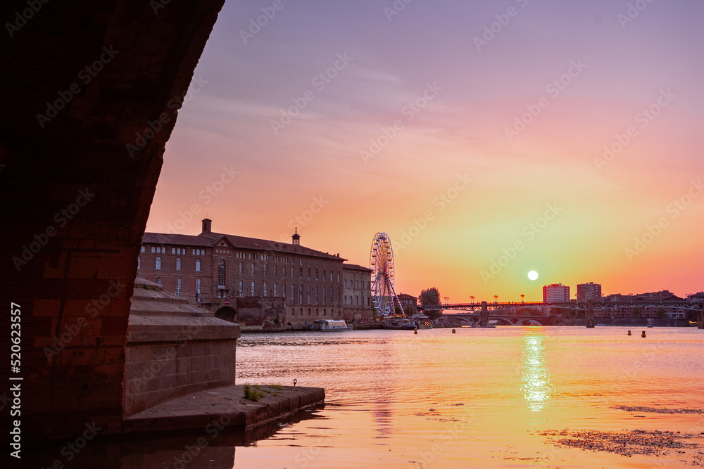 Old city of Toulouse at sunset, France