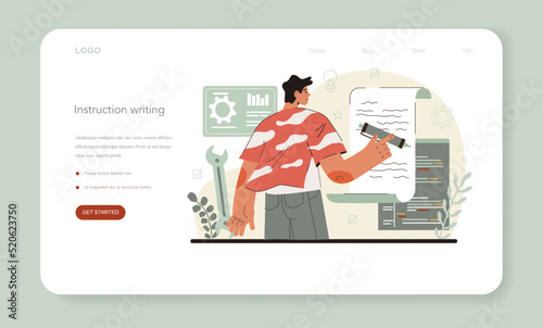 Technical writer web banner or landing page. User manual tutorial writing.