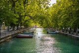 Beautiful view of Canal du Vasse, with lined up trees, France