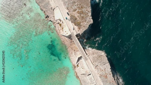 Drone footage of the Glass Window Bridge in the Bahamas. Turquoise water of Eleuthera and Atlantic. photo