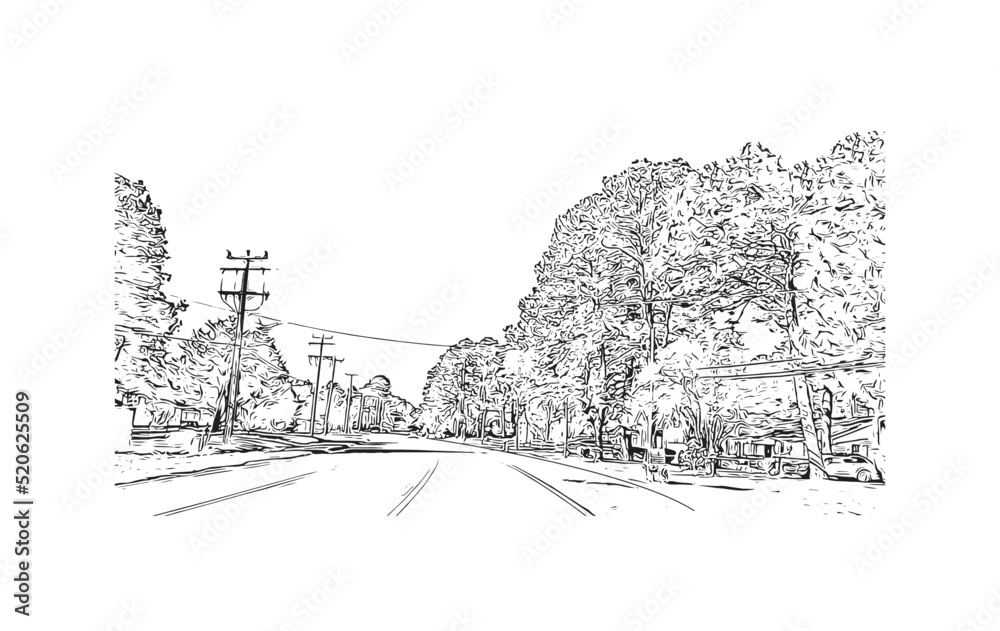 Fototapeta premium Building view with landmark of Newport News is the city in Virginia. Hand drawn sketch illustration in vector.
