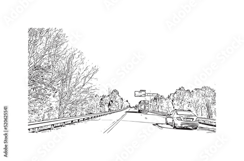 Building view with landmark of Newport News is the city in Virginia. Hand drawn sketch illustration in vector.