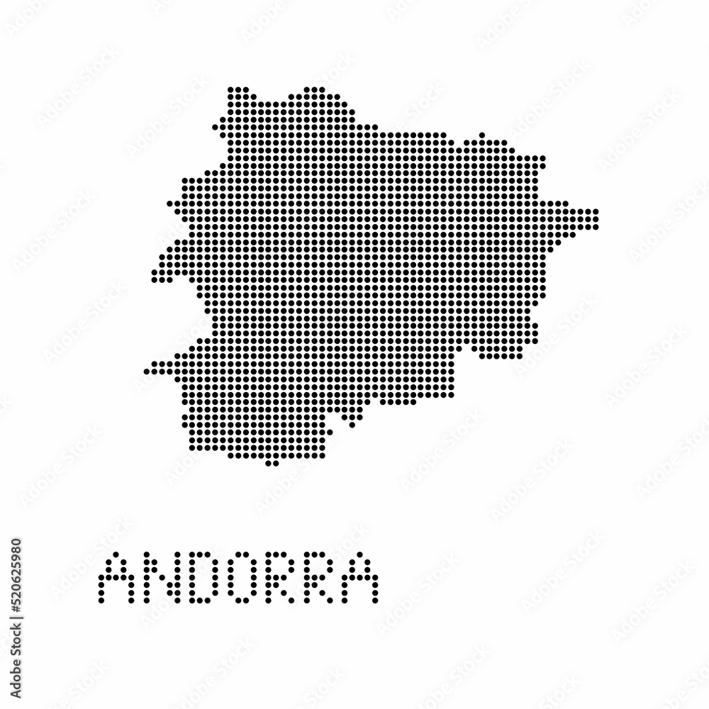 Andorra map with grunge texture in dot style. Abstract vector illustration of a country map with halftone effect for infographic. 