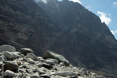 Various Types Of Rock Stones Piled Up In front Of Rocky Mount Everest The Gigantic Himalaya Mountain Range In Ladakh And Leh, India