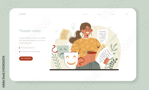 Screenwriter web banner or landing page. Playwright create a screenplay