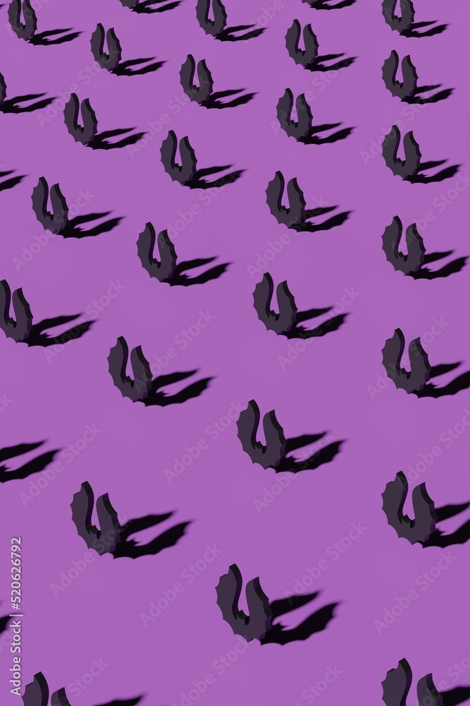 Obraz premium 3d render bat silhouettes on a violet background. Modern creative 3d Halloween illustration. Vertical trendy Halloween 3d background