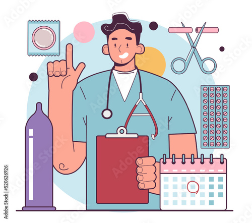 Sex education concept. Doctor showing various methods of contraception