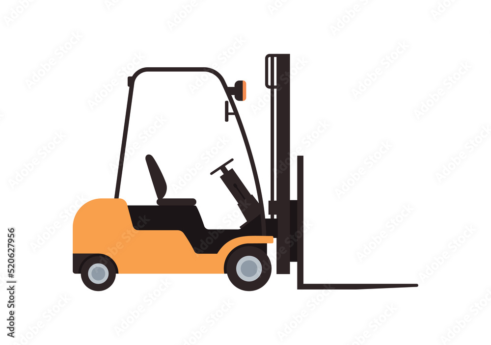 Forklift or lift truck for moving and lifting goods, flat vector illustration isolated on white background.