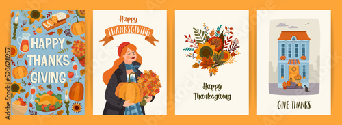 Happy Thanksgiving illustrations. Set of vector designs for card, poster, flyer, web and othe © Nadia Grapes