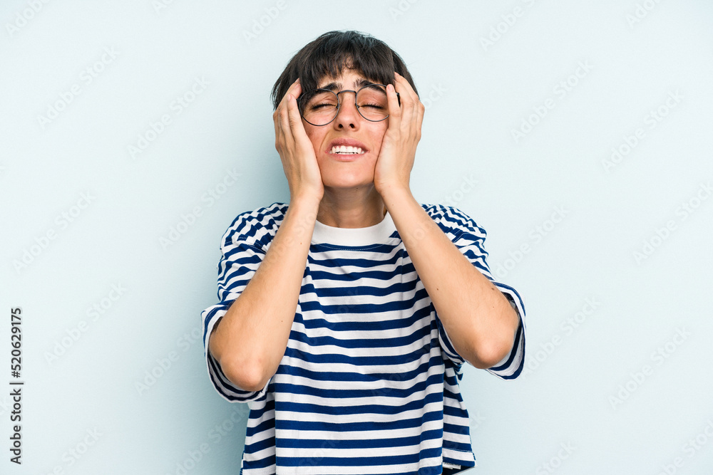 Young caucasian woman with a short hair cut isolated crying, unhappy with something, agony and confusion concept. Young caucasian woman with a short hair cut isolated crying, unhappy with something, agony and confusion concept.