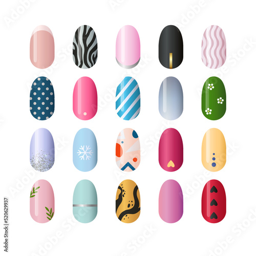 Set of nail art fashion designs realistic vector illustration isolated.