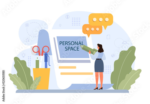 Personal space concept. Characters setting, protecting and violating