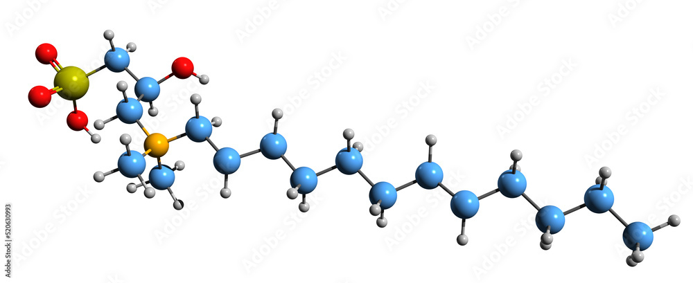  3D image of Lauryl hydroxysultaine skeletal formula - molecular chemical structure of Amphoteric surfactant isolated on white background
