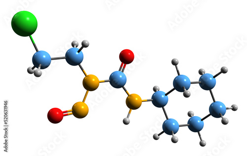 3D image of Lomustine skeletal formula - molecular chemical structure of alkylating nitrosourea compound isolated on white background photo