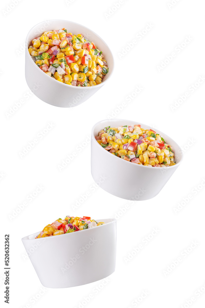 Mexican street corn salad in a bowl on a white isolated background Mexican street corn salad in a bowl on a white isolated background