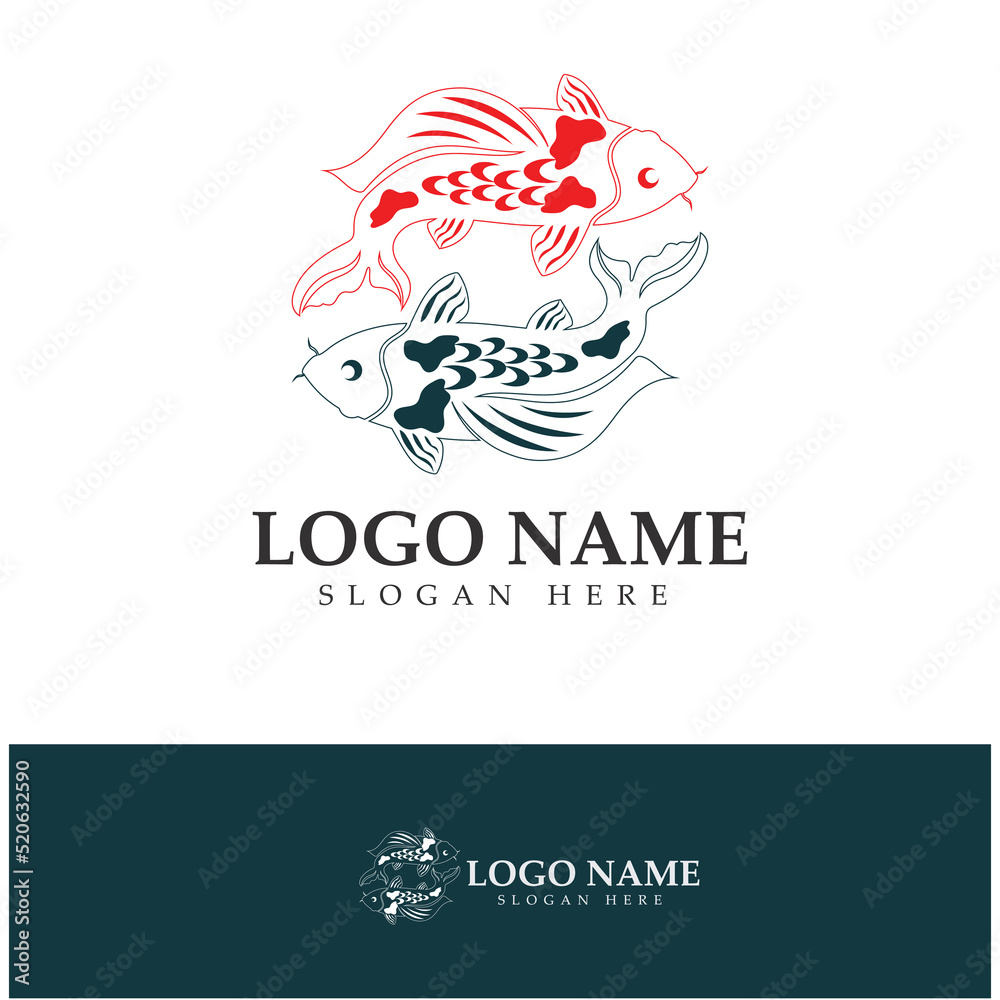 Koi Fish Logo Design Vector icon illustration Template