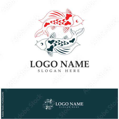 Koi Fish Logo Design Vector icon illustration Template