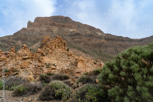 Low angle shot of the rocky Montana Guajara, teide national park, Tenerife, Canary islands photo
