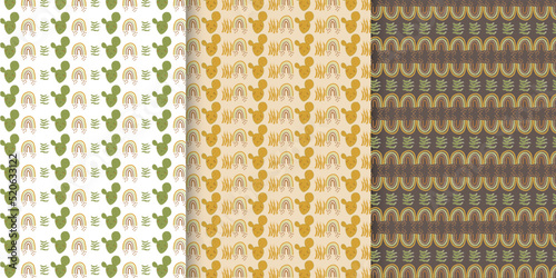Hand drawn Cactus and Rainbow pattern collection