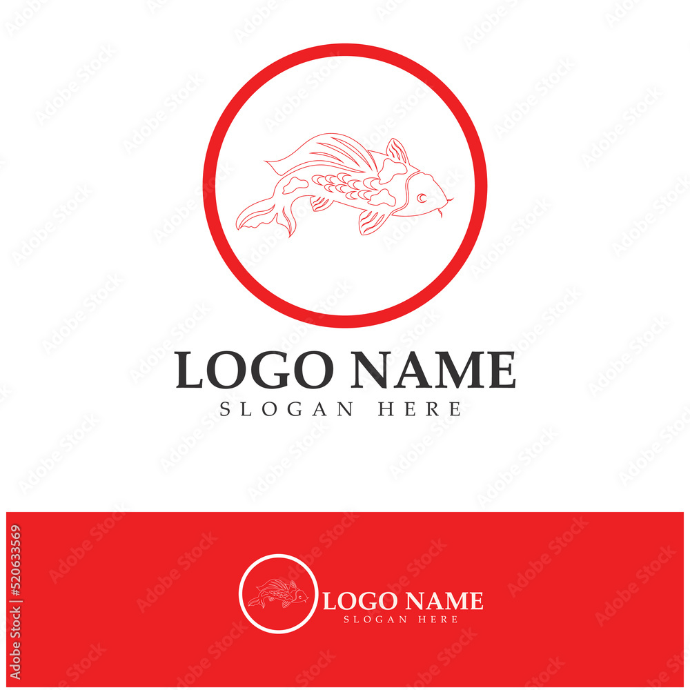 Koi Fish Logo Design Vector icon illustration Template