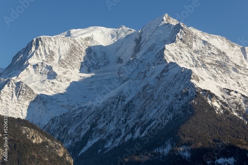 Stunning shot of the Mont Blanc massif, the mountain range of the French Alps