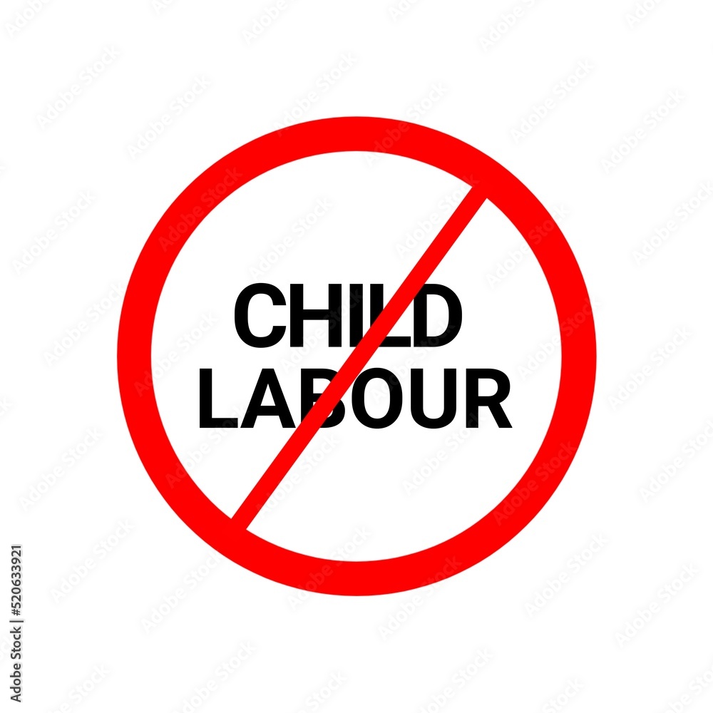 Forbidden child labour sign icon, child labor not allowed sign, stop